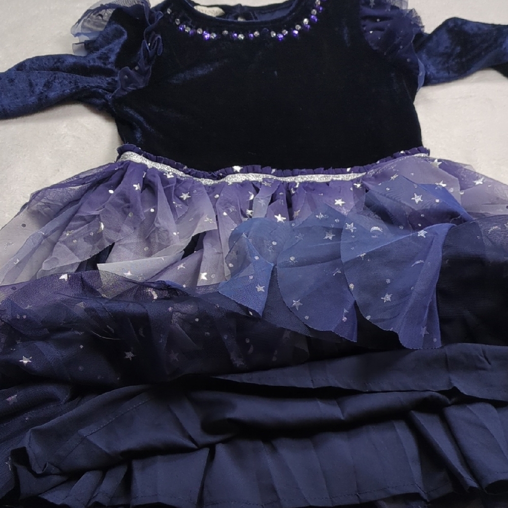Monsoon Girls Cosmic Velour Long Sleeve Disco Dress Blue (7/8 UK) - Picture 8 of 10